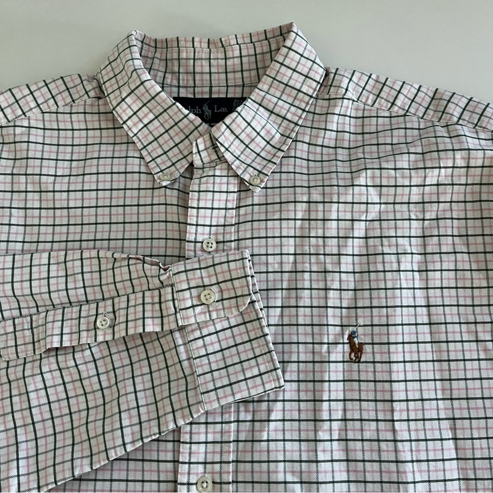 Ralph Lauren Pink Green Plaid Button Down Long Sleeve XL classic fit